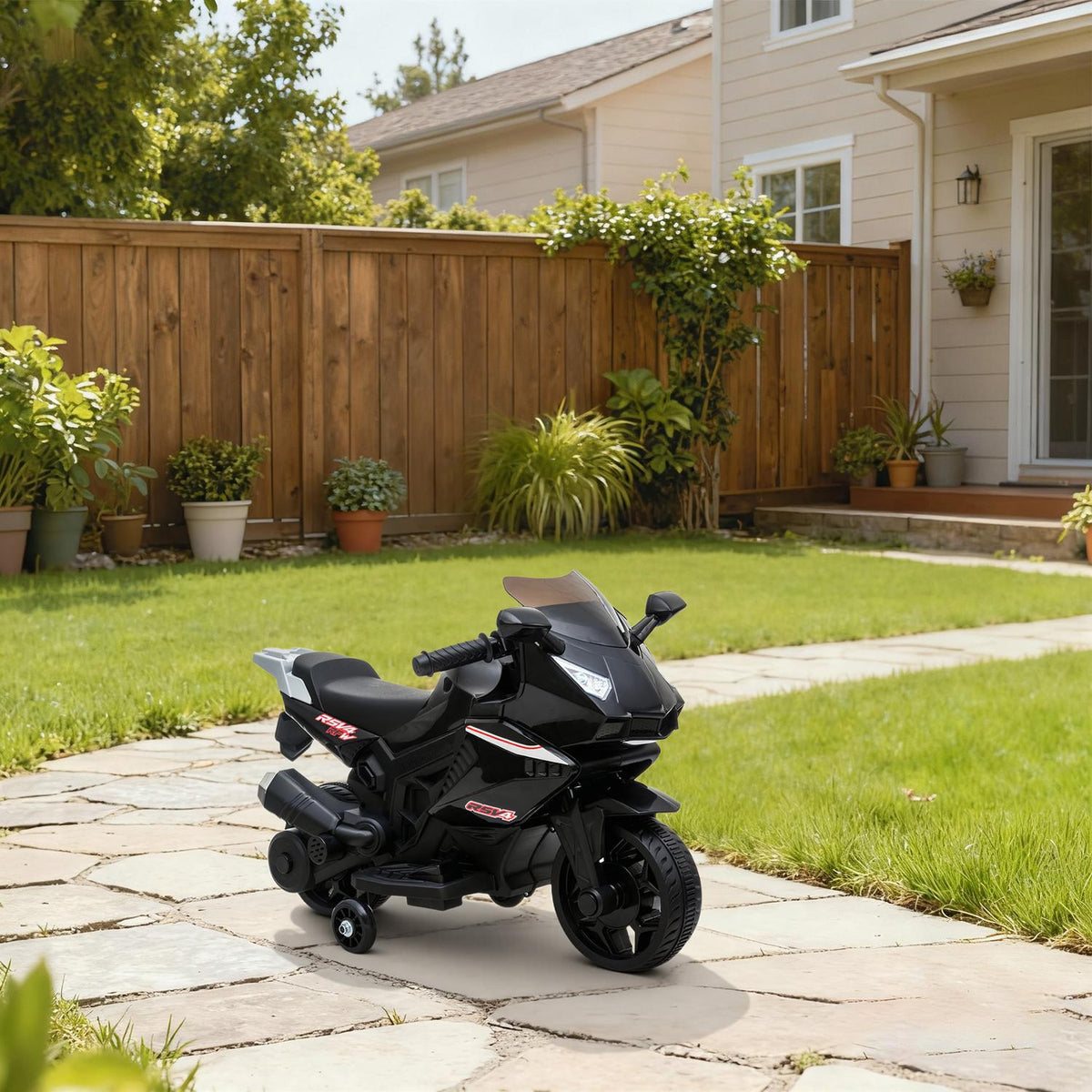 Kids Electric Motorcycle, Horn, Headlights, Music, Black