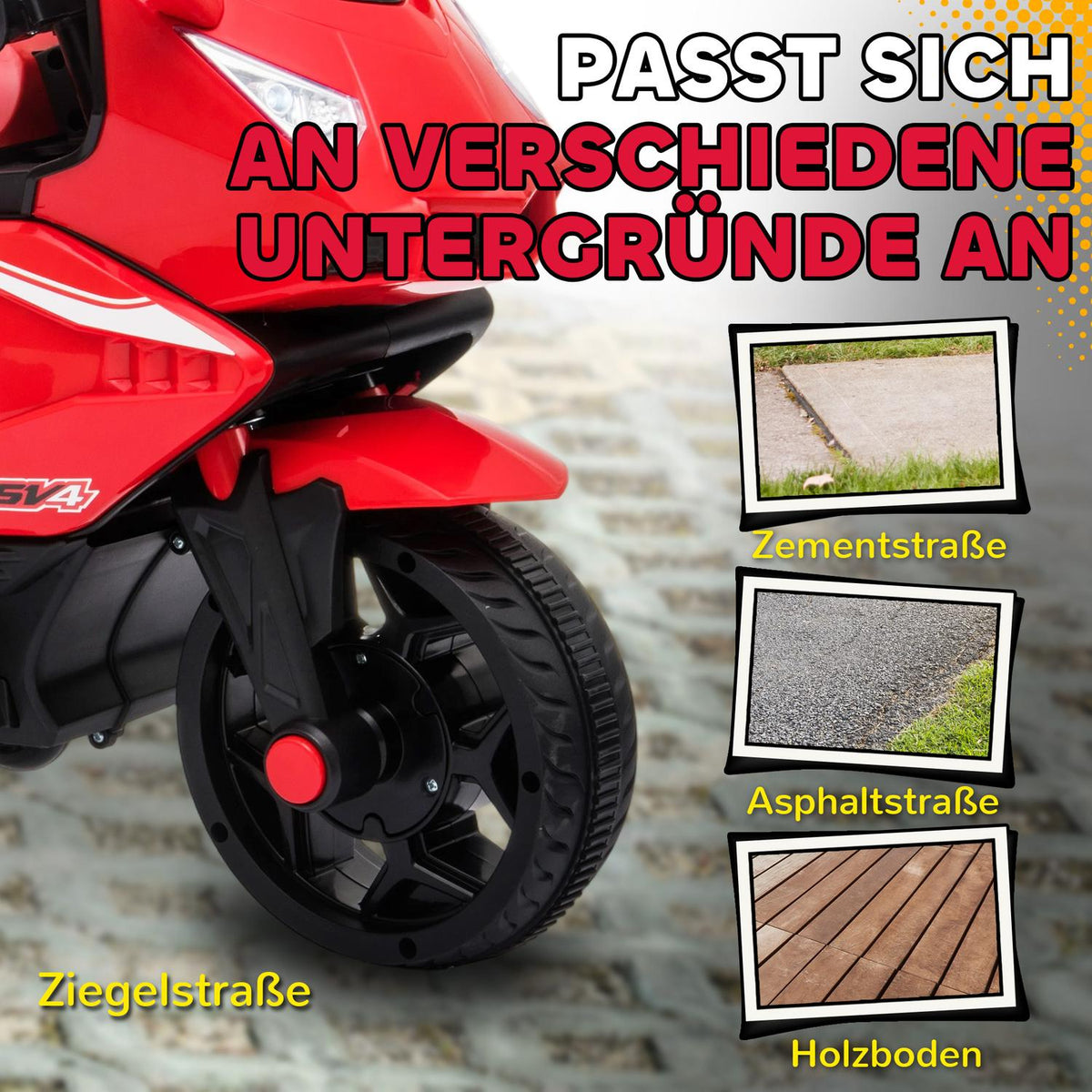 Kids Electric Motorcycle, Horn, Headlights, Music, Red