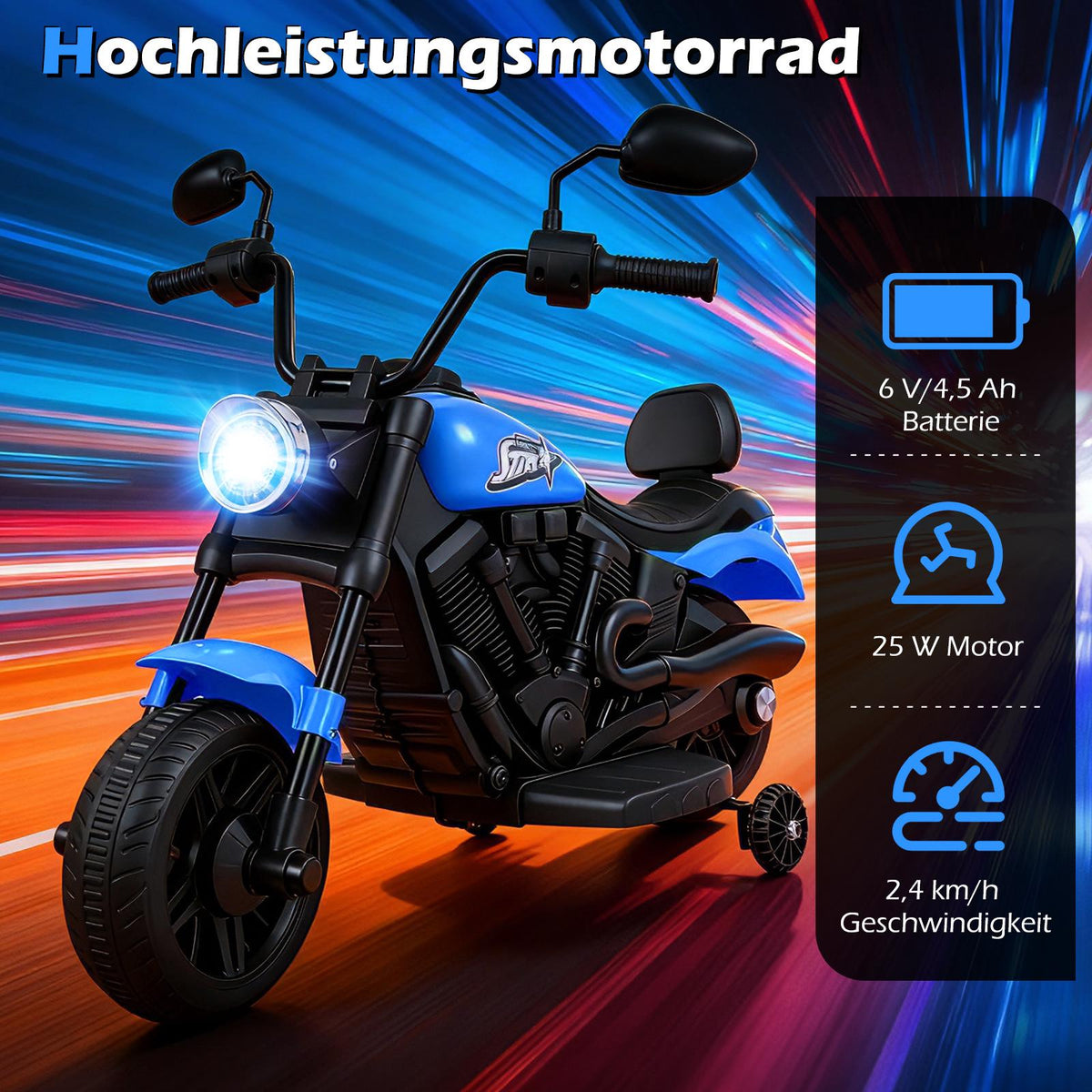 Kids Electric Motorcycle with Music, Headlights, Foot Pedals