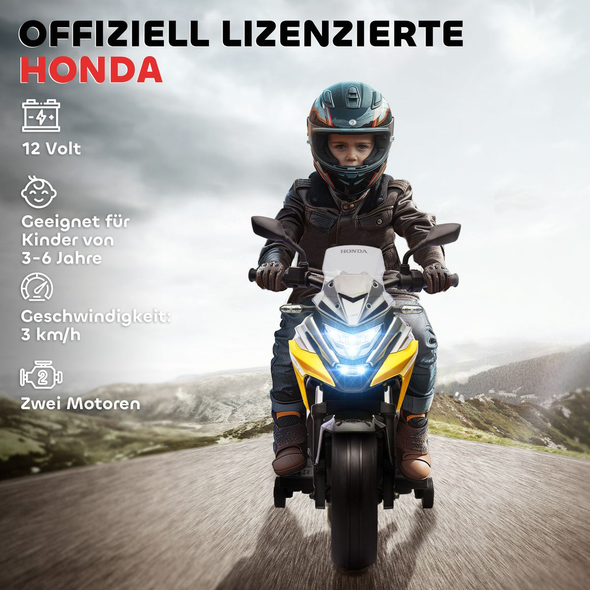 Kids Electric Motorcycle with Training Wheels, 3 km/h Speed