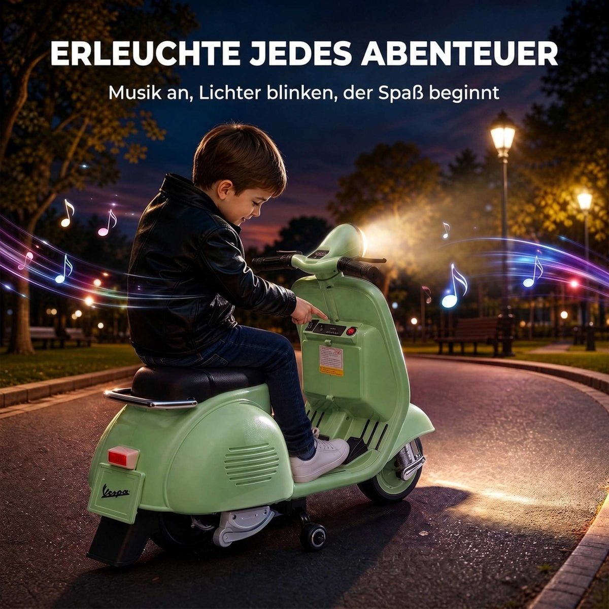 Kids Electric Motorcycle with Training Wheels, USB, Music