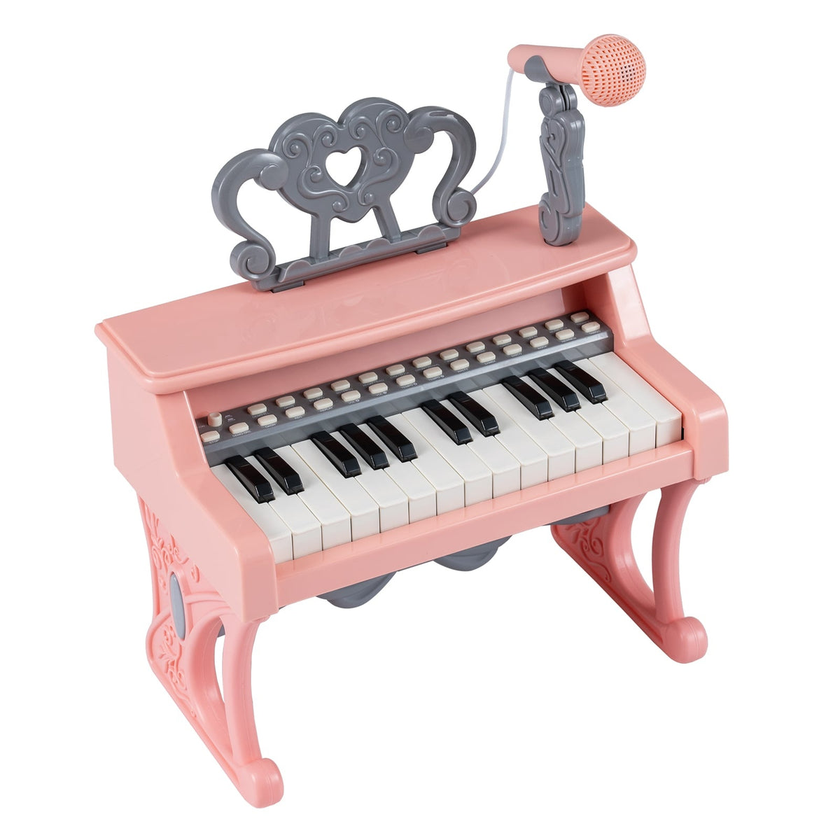 Kids Electric Piano Keyboard, 25 Keys, Mic & Stand, Pink