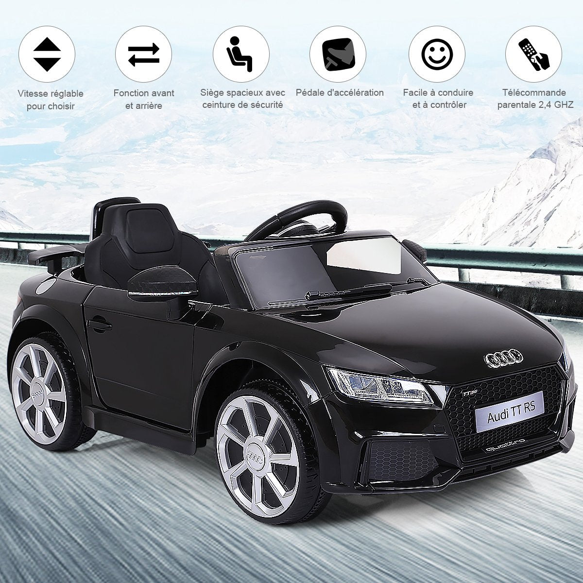 Kids Electric Ride-On Car, Remote Control, USB, Black
