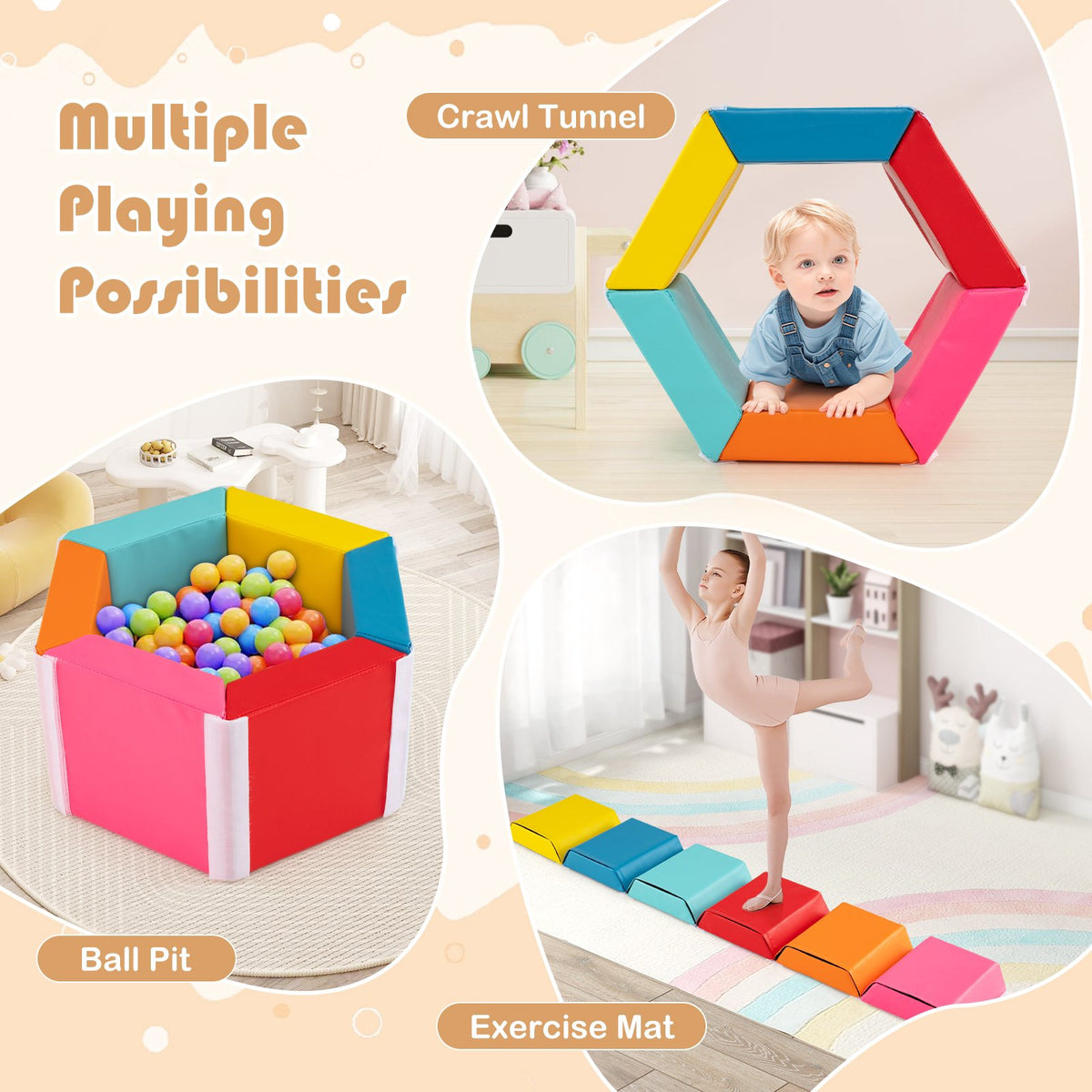 Kids Foam Climbing Blocks Set, 6-Piece PU Covers