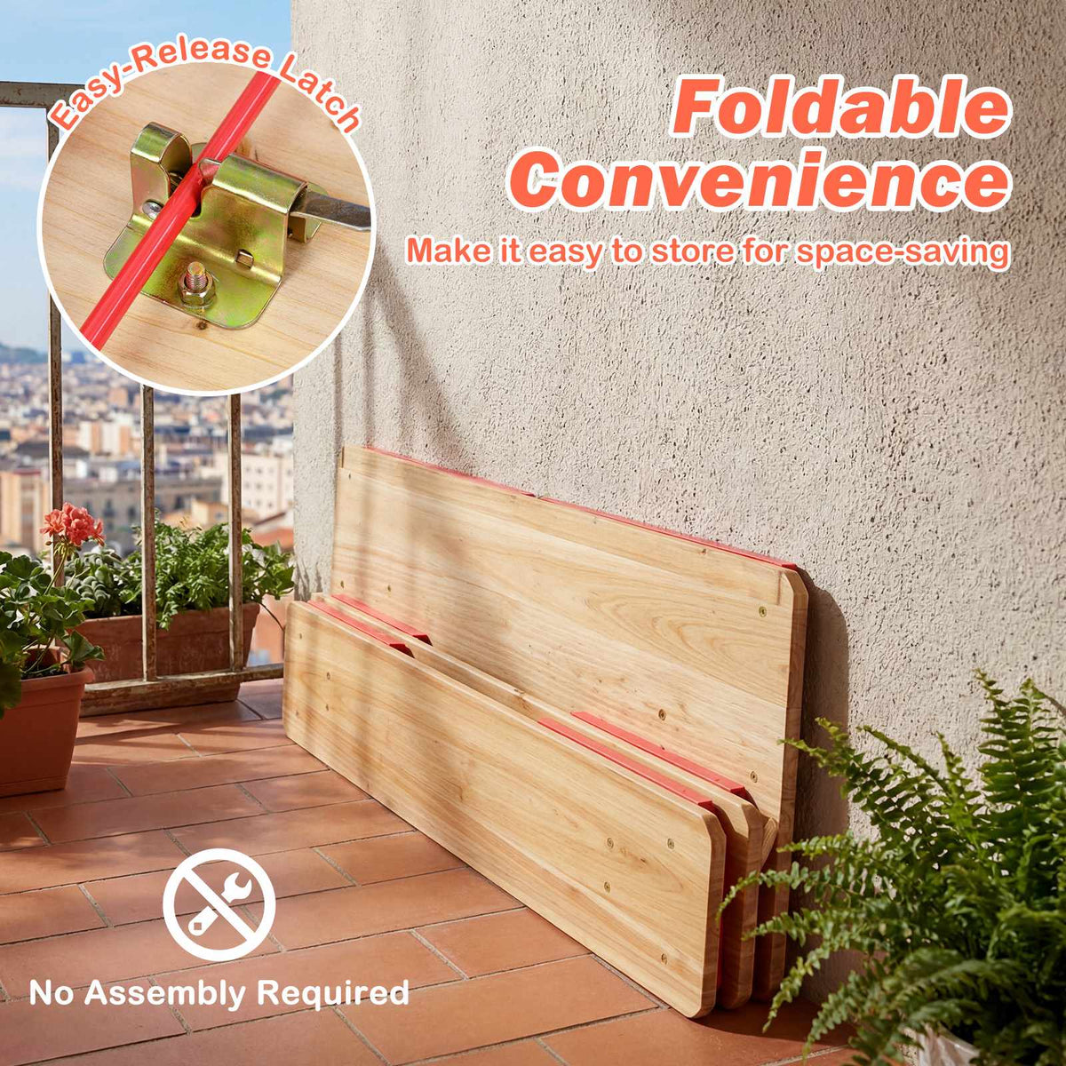 Kids Folding Picnic Table and Bench Set, Fir Wood, 110 cm