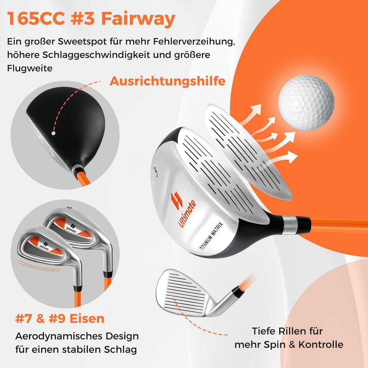 Kids Golf Club Set, Right-Handed, Ages 8-10, Orange