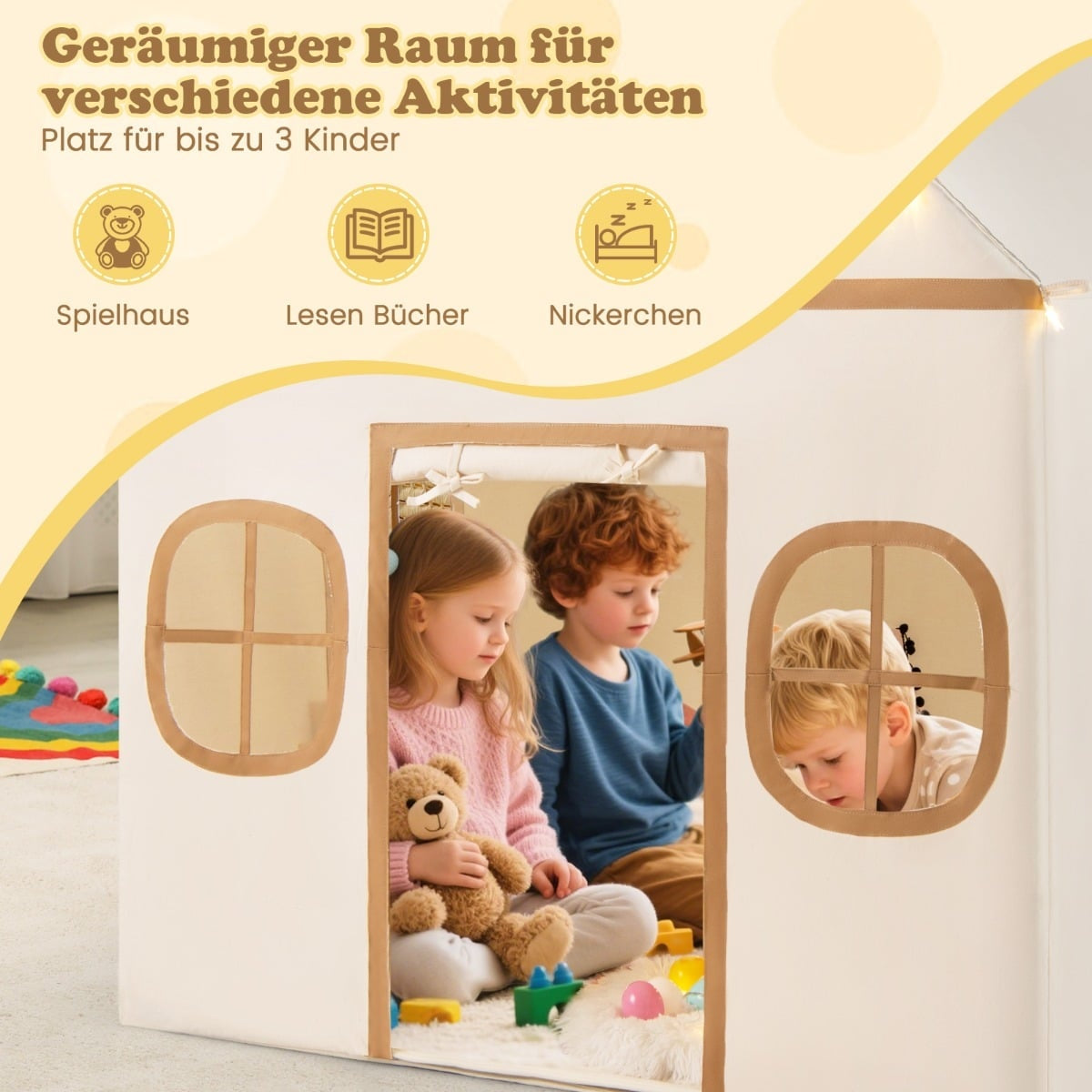 Kids Indoor Play Tent with Star Lights & Soft Mat