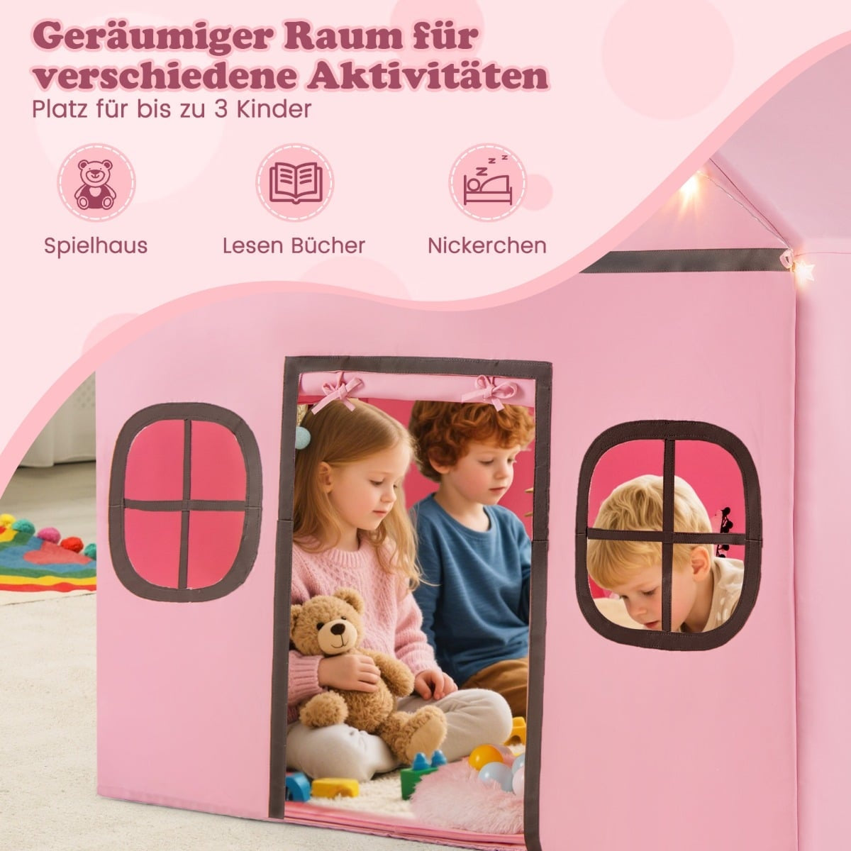 Kids Indoor Playhouse Tent with Star Lights & Mat
