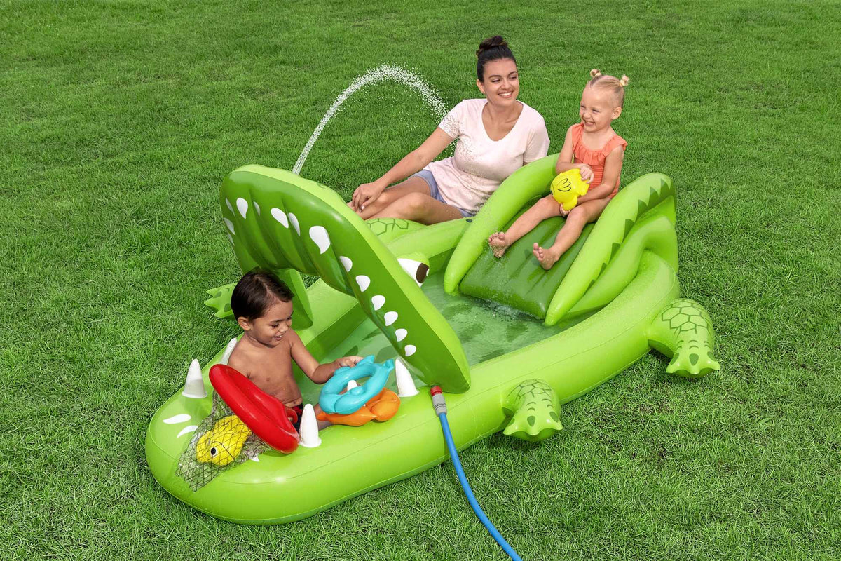 Kids Inflatable Gator Play Center with Slide and Pool