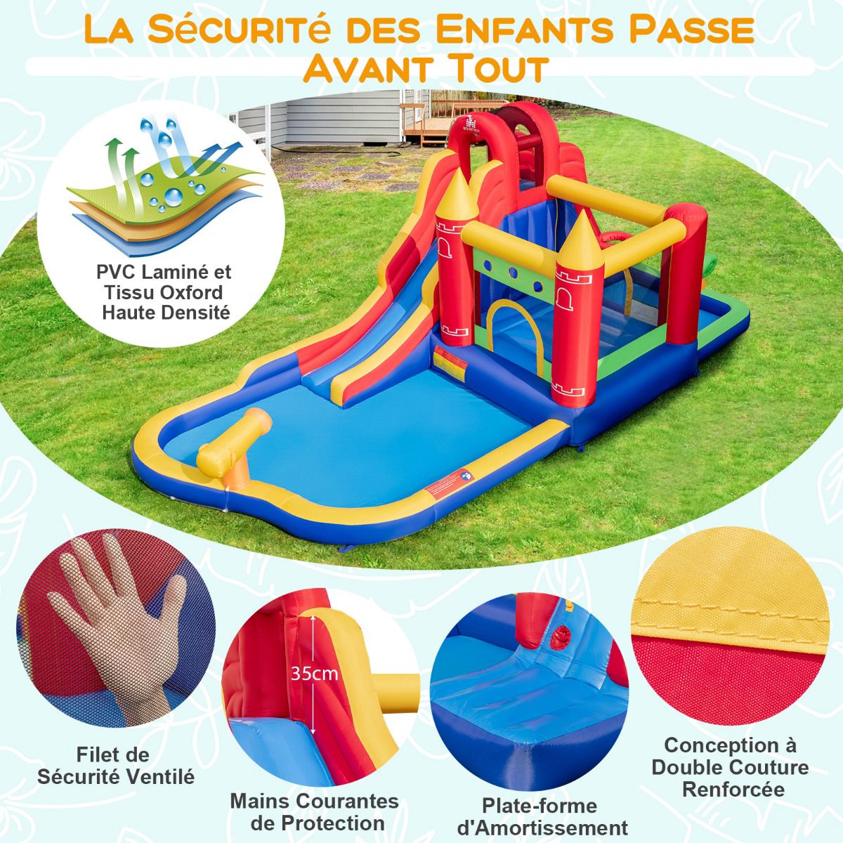 Kids Inflatable Water Park, Slide Splash Pool, Blower