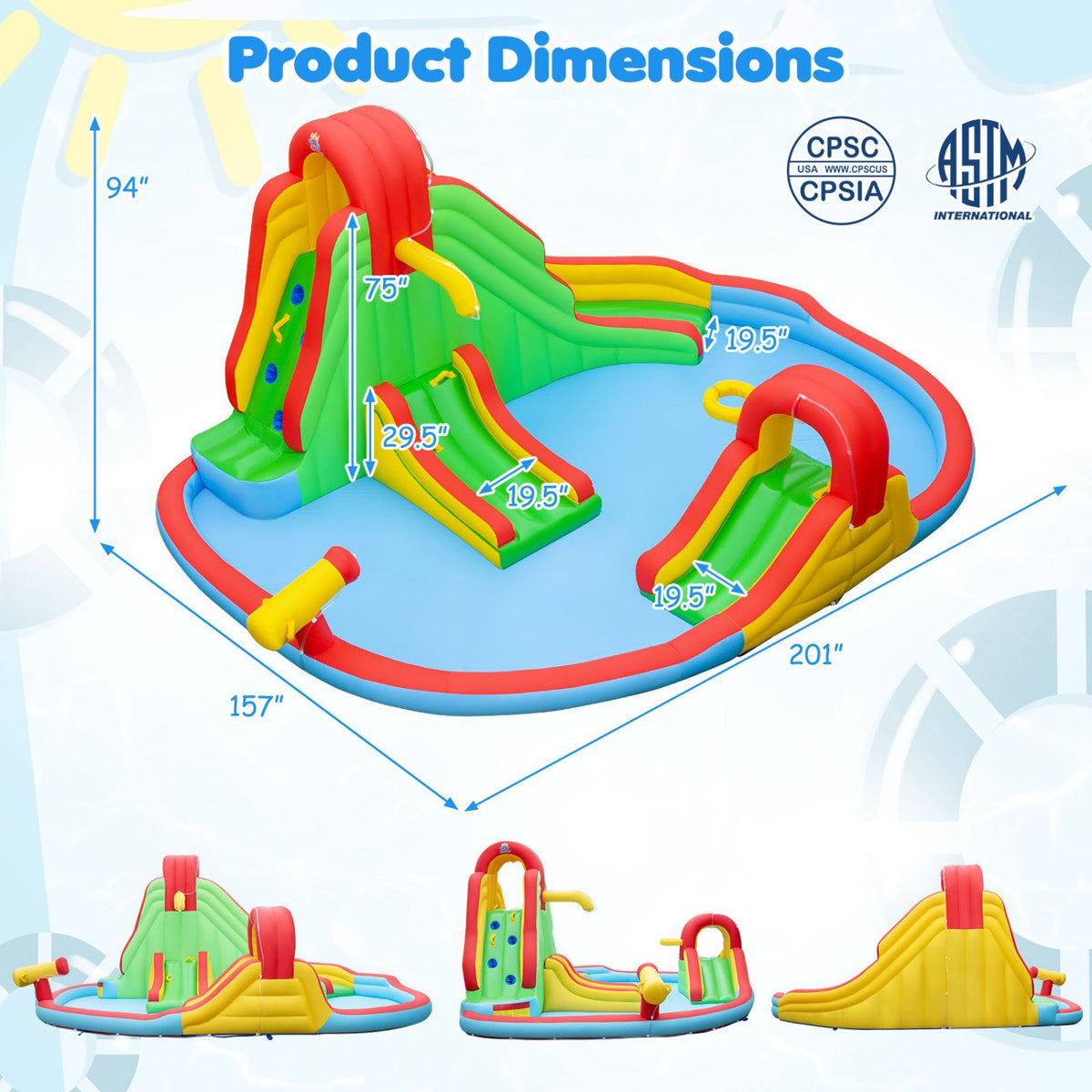 Kids Inflatable Water Park with Slides & Splash Pool