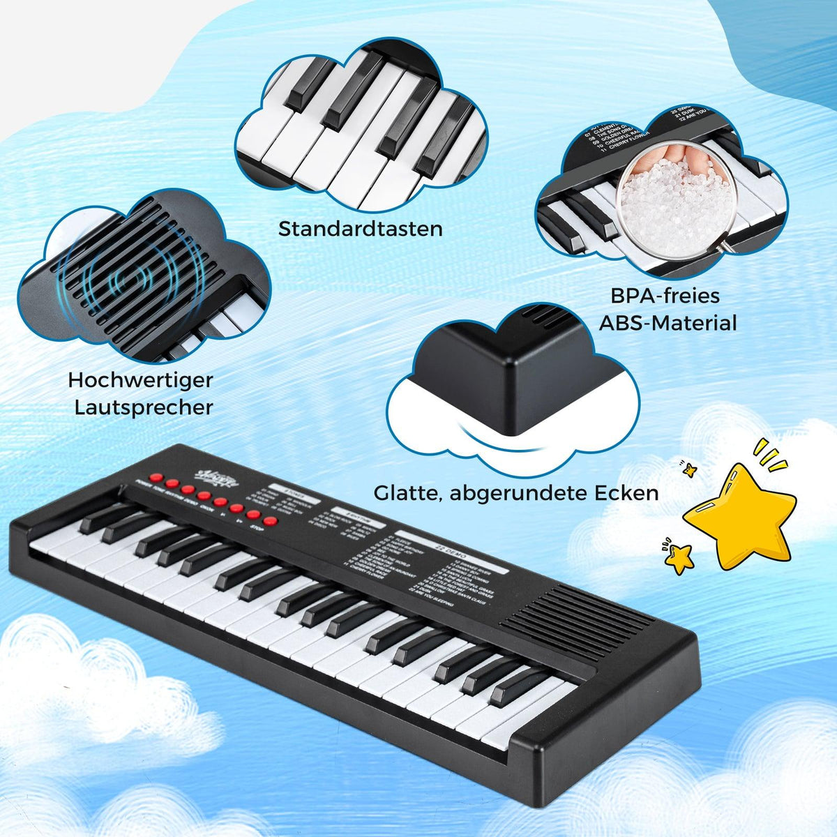Kids Keyboard Piano, 37 Keys, 8 Rhythms & Sounds, Black