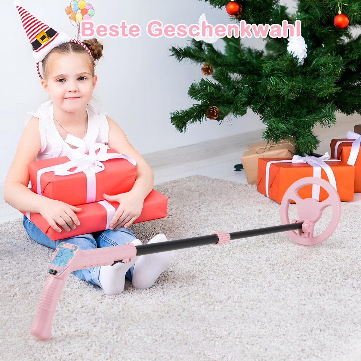 Kids Metal Detector, Adjustable 62–85 cm, LCD, Pink