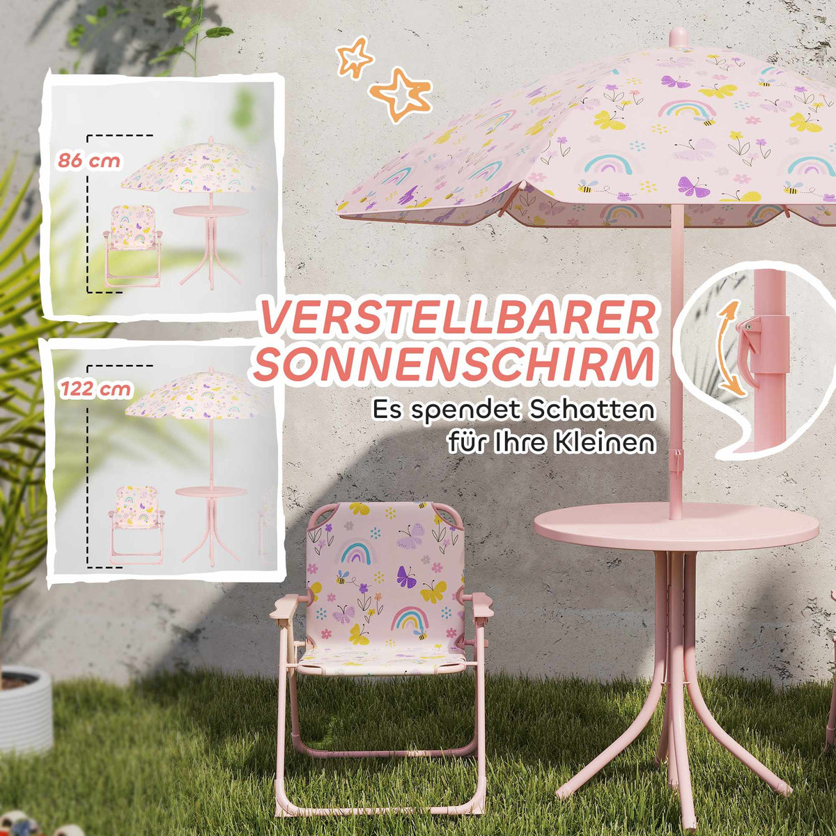Kids Outdoor Furniture Set with Umbrella – Pink, Foldable