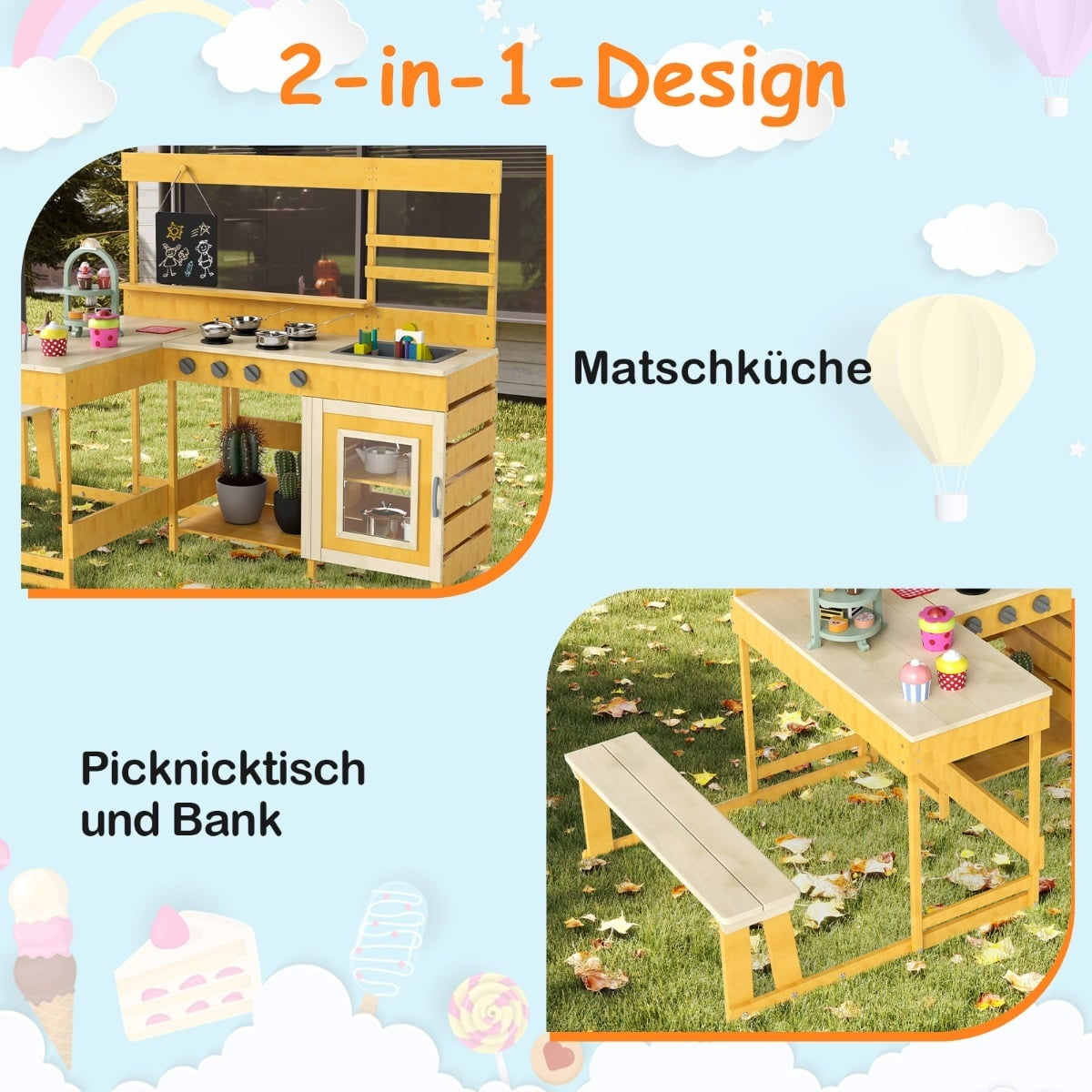 Kids Outdoor Mud Kitchen with Picnic Table – Fir Wood