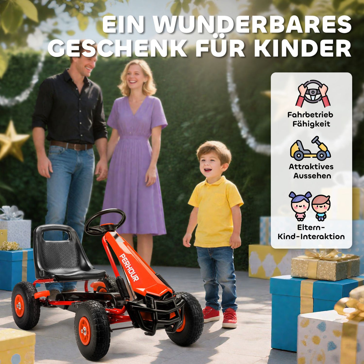 Kids Pedal Go-Kart, Adjustable Seat, EVA Wheels, Ages 3-8