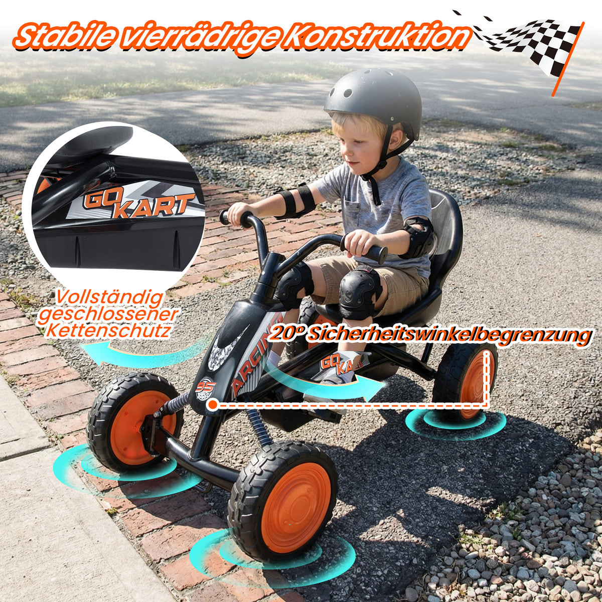 Kids Pedal Go-Kart with Adjustable Seat, Black, Ages 3-8