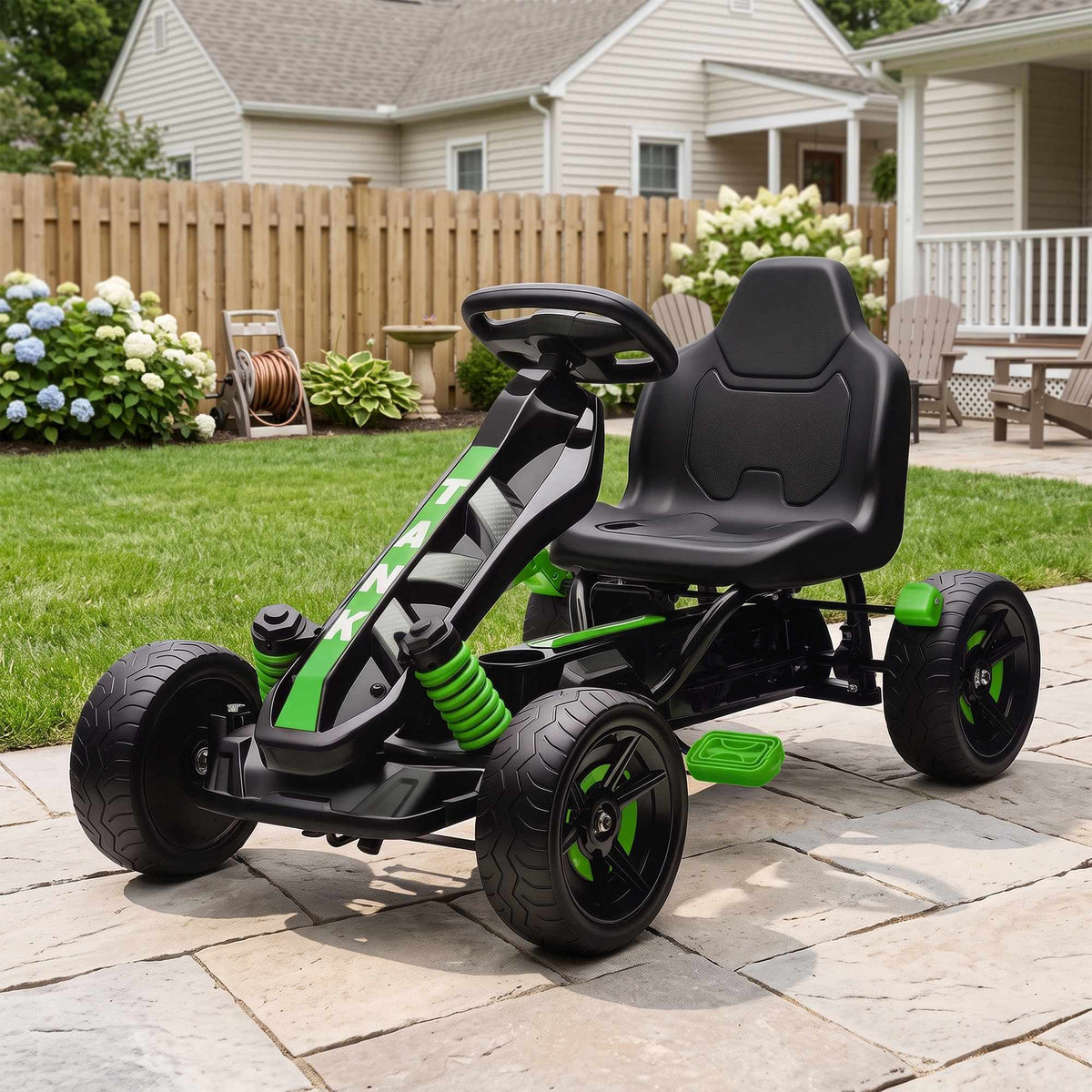 Kids Pedal Go-Kart with Brake, Green, Ages 3-6