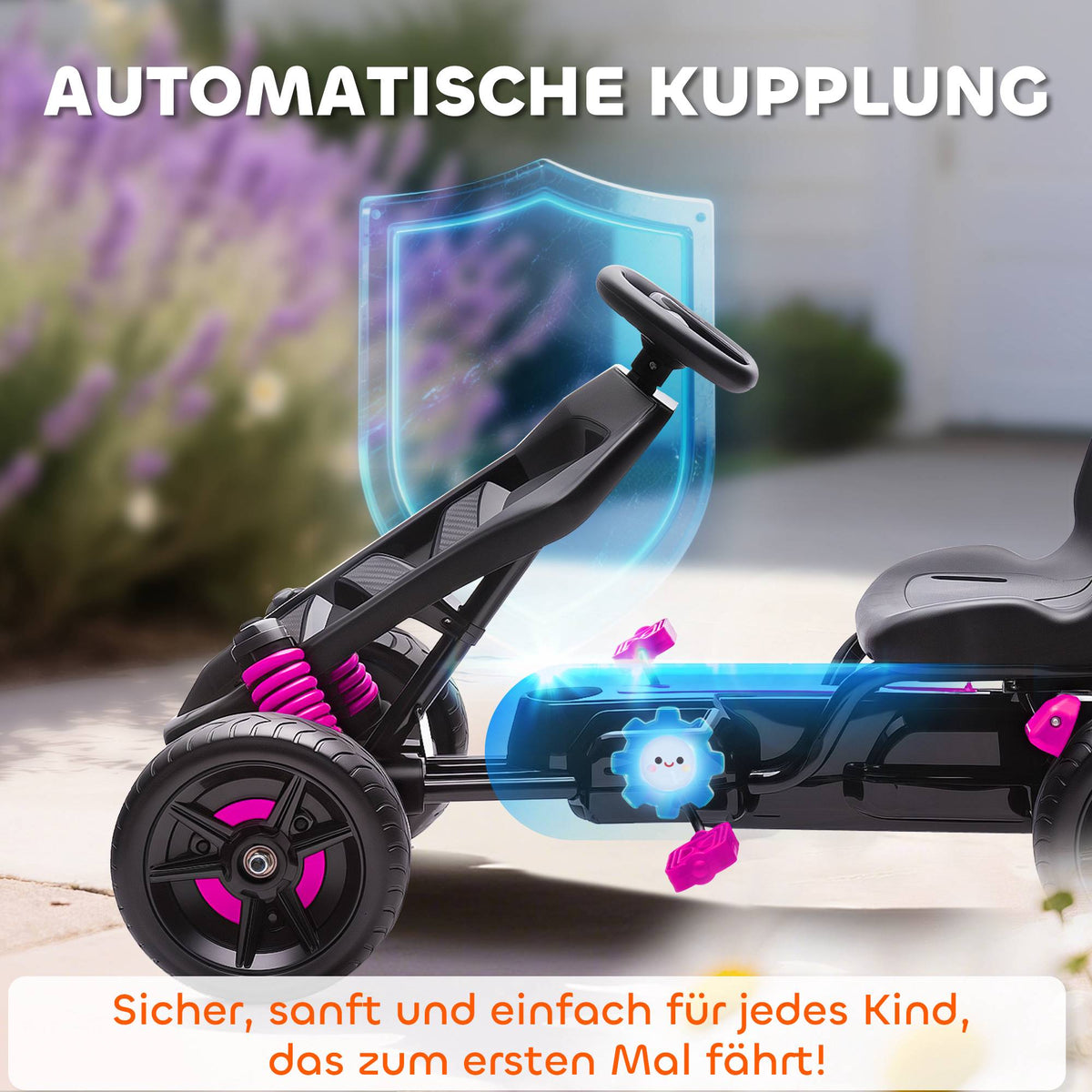 Kids Pedal Go-Kart with Brake, Non-Slip Wheels, Pink