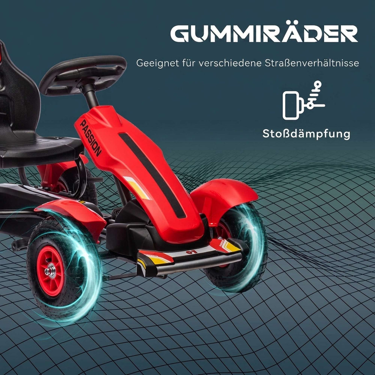 Kids Pedal Go-Kart with Handbrake, Adjustable Seat, Red