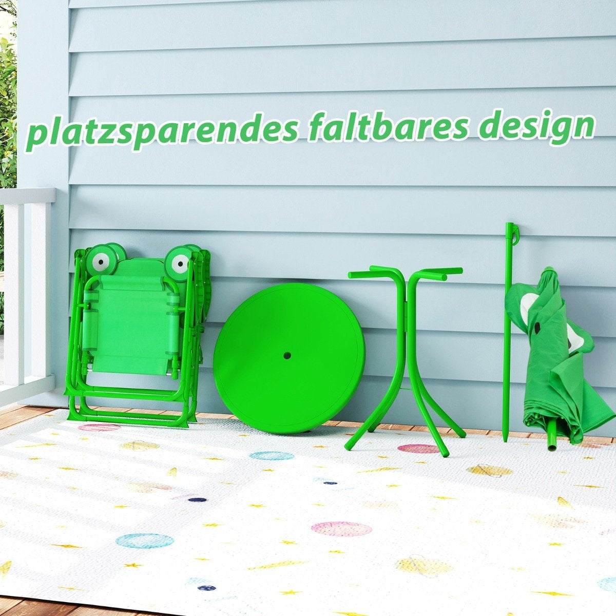 Kids' Picnic Set with Umbrella – 4-Piece Folding Table & Chairs