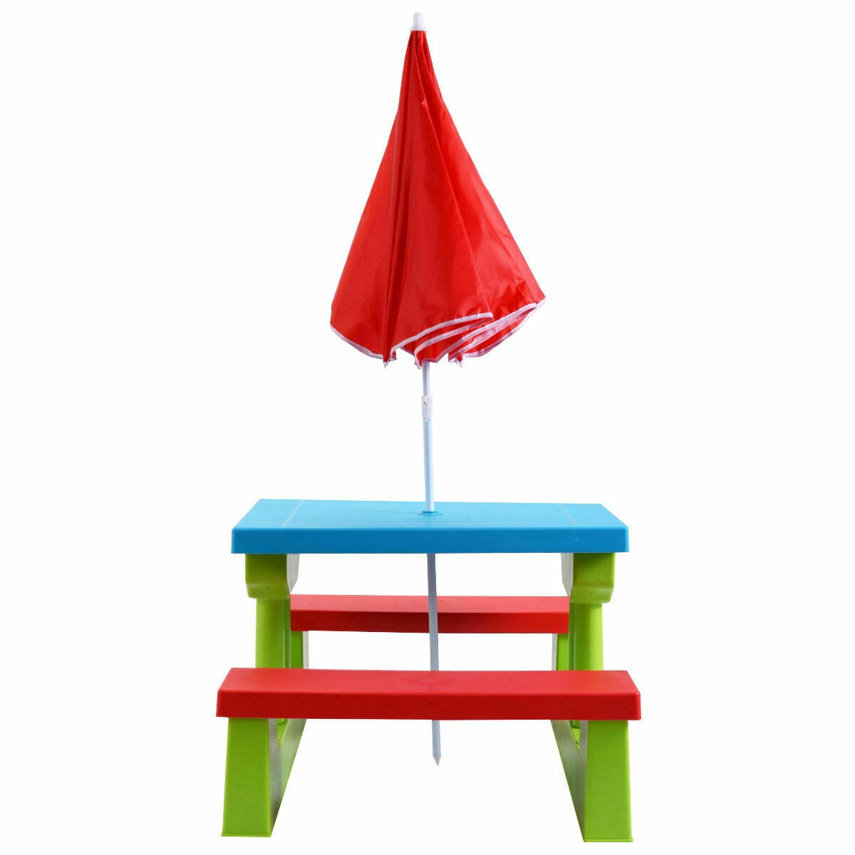 Kids Picnic Table Set With 2 Benches And Umbrella, 4-Seat