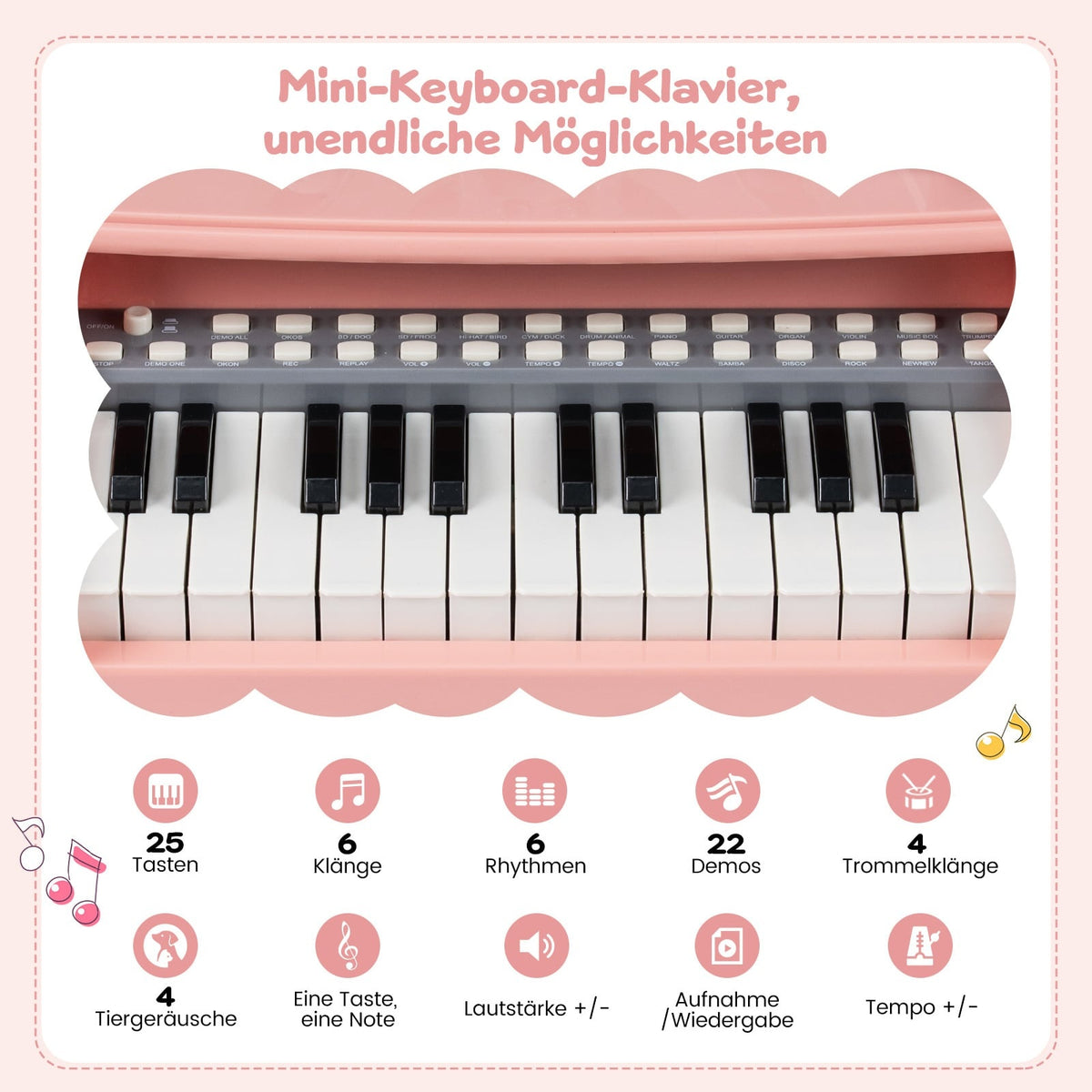 Kids Pink 25-Key Keyboard with Stool & Microphone