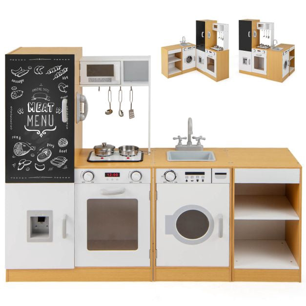 Kids Play Kitchen Set, 3-Piece, Lights Sounds, Chalkboard