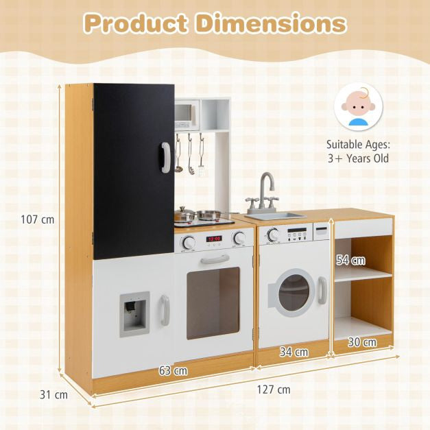 Kids Play Kitchen Set, 3-Piece, Lights Sounds, Chalkboard