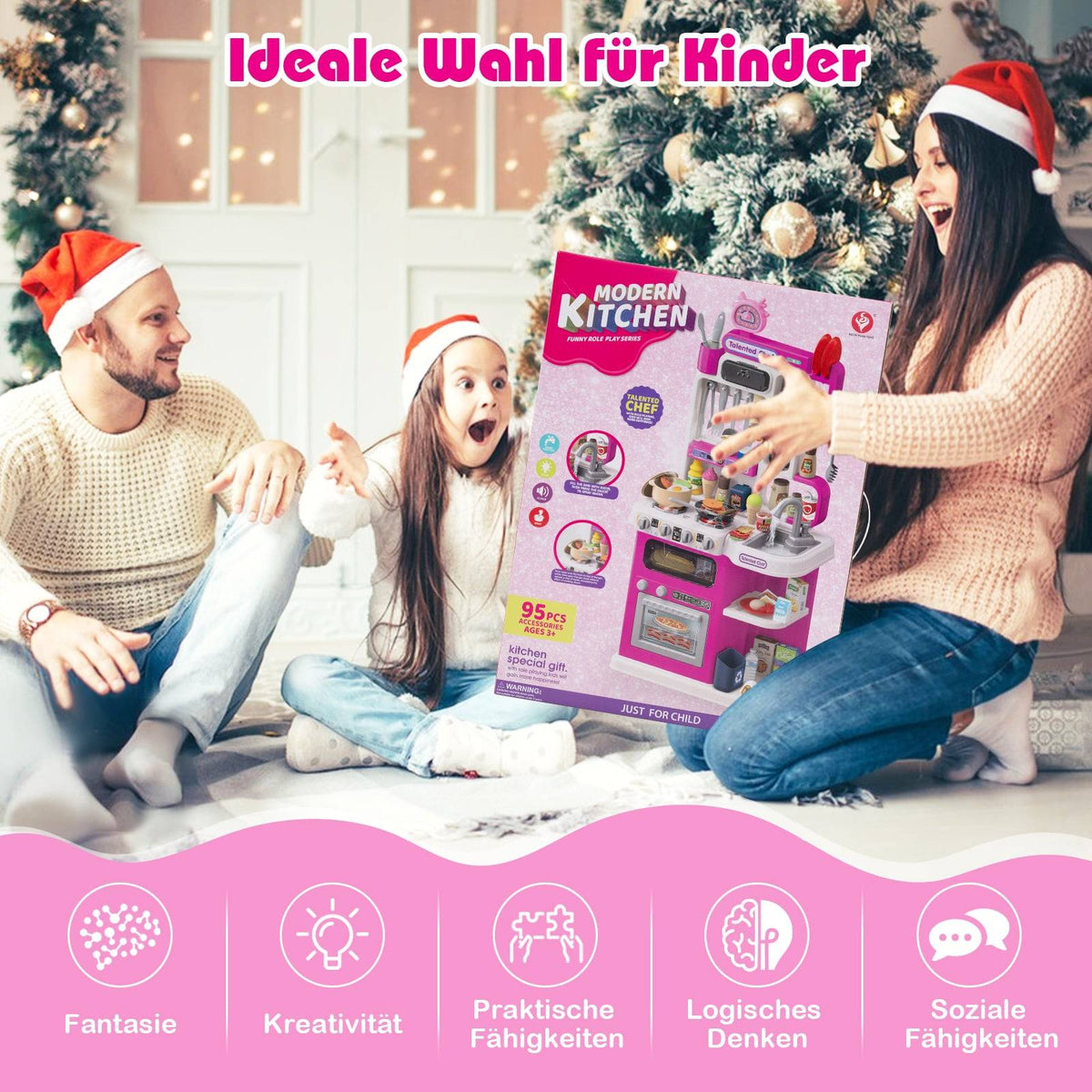 Kids' Play Kitchen Set with 54 Accessories, Pink, Ages 3+
