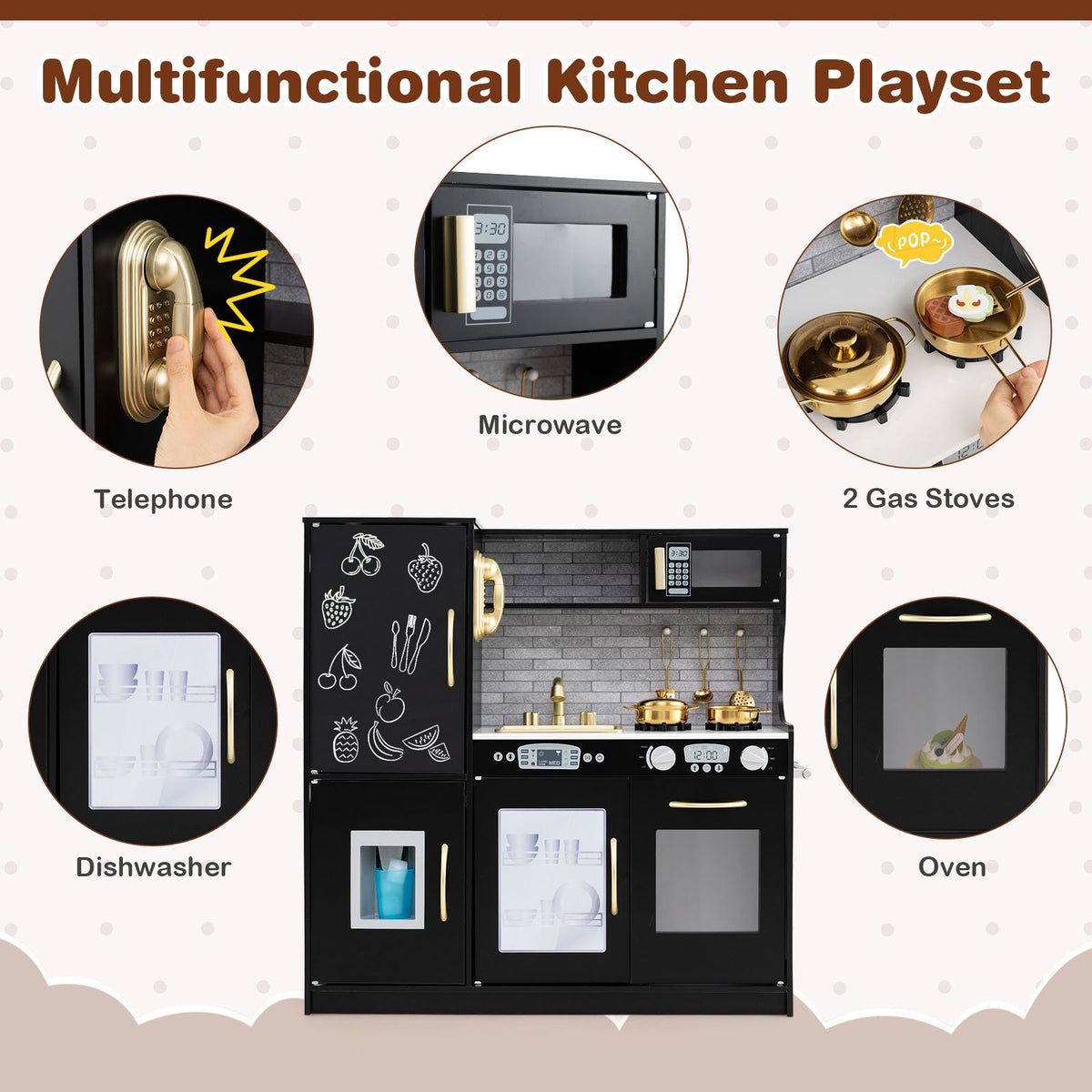 Kids Play Kitchen Set with Accessories and Sound Knobs