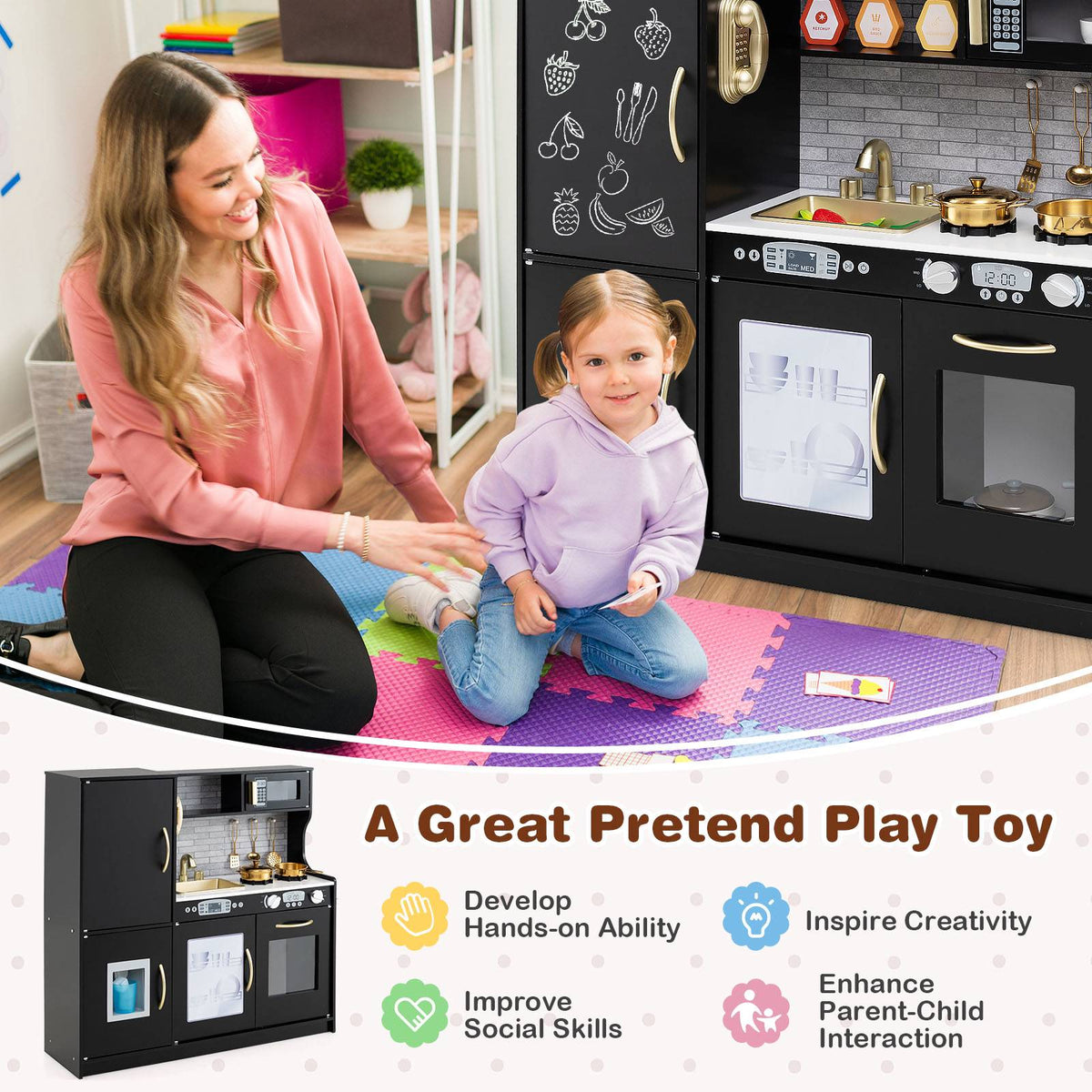Kids Play Kitchen Set with Accessories and Sound Knobs