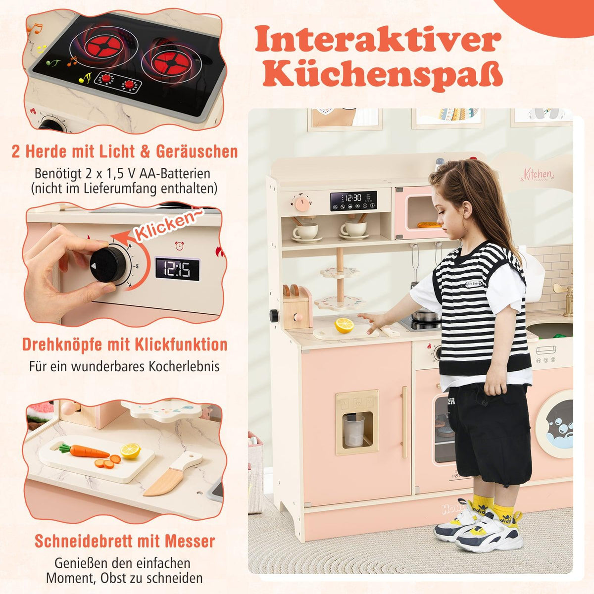 Kids Play Kitchen with Light & Sound, Pink, Ages 3+