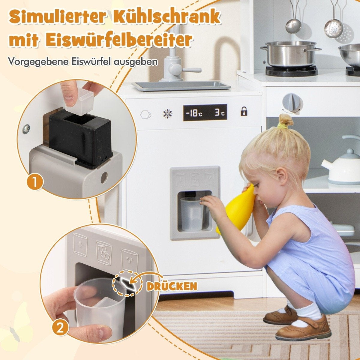 Kids Play Kitchen with Lights and Sounds – Wooden Toy Set