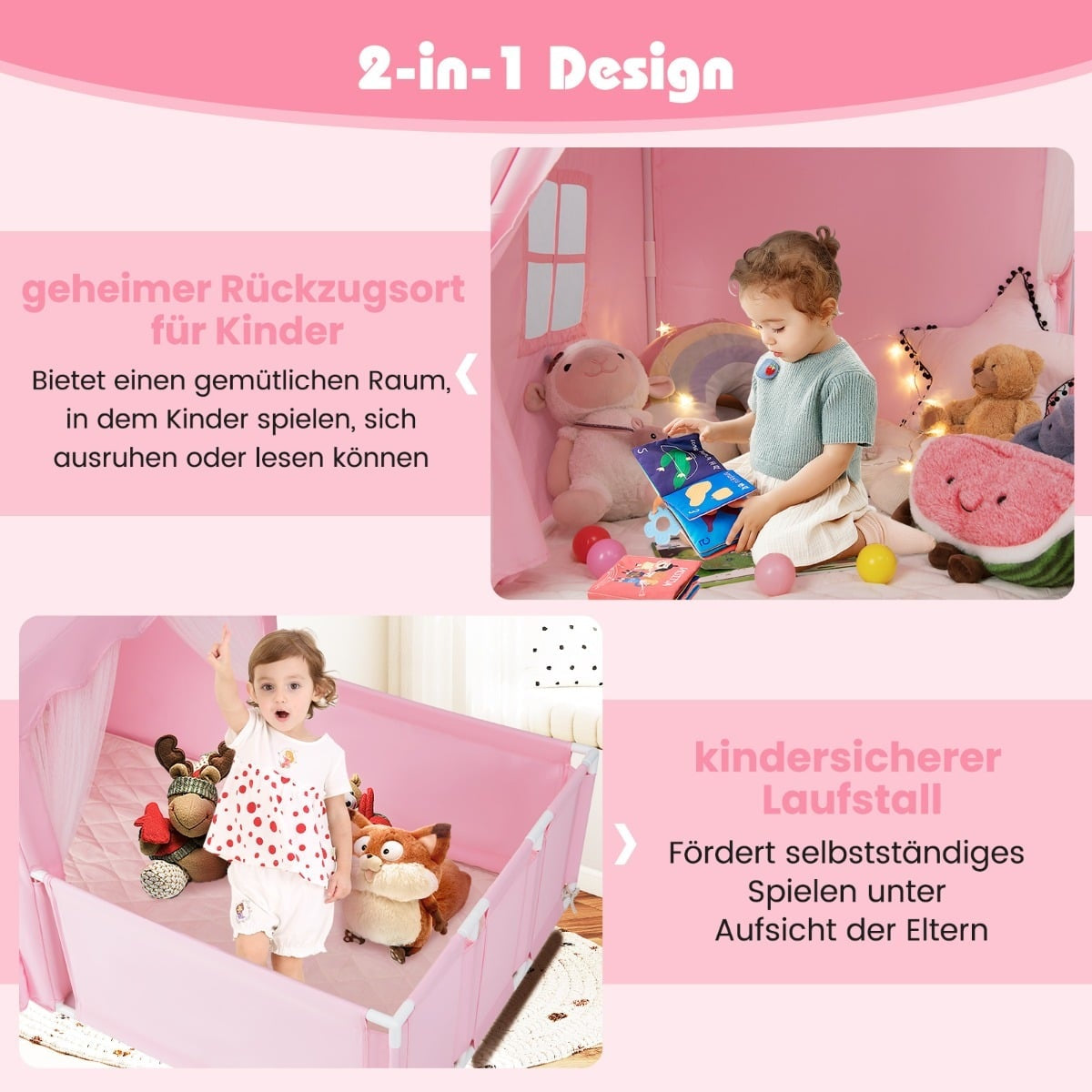 Kids Play Tent & Playpen with Lights, Washable Mat