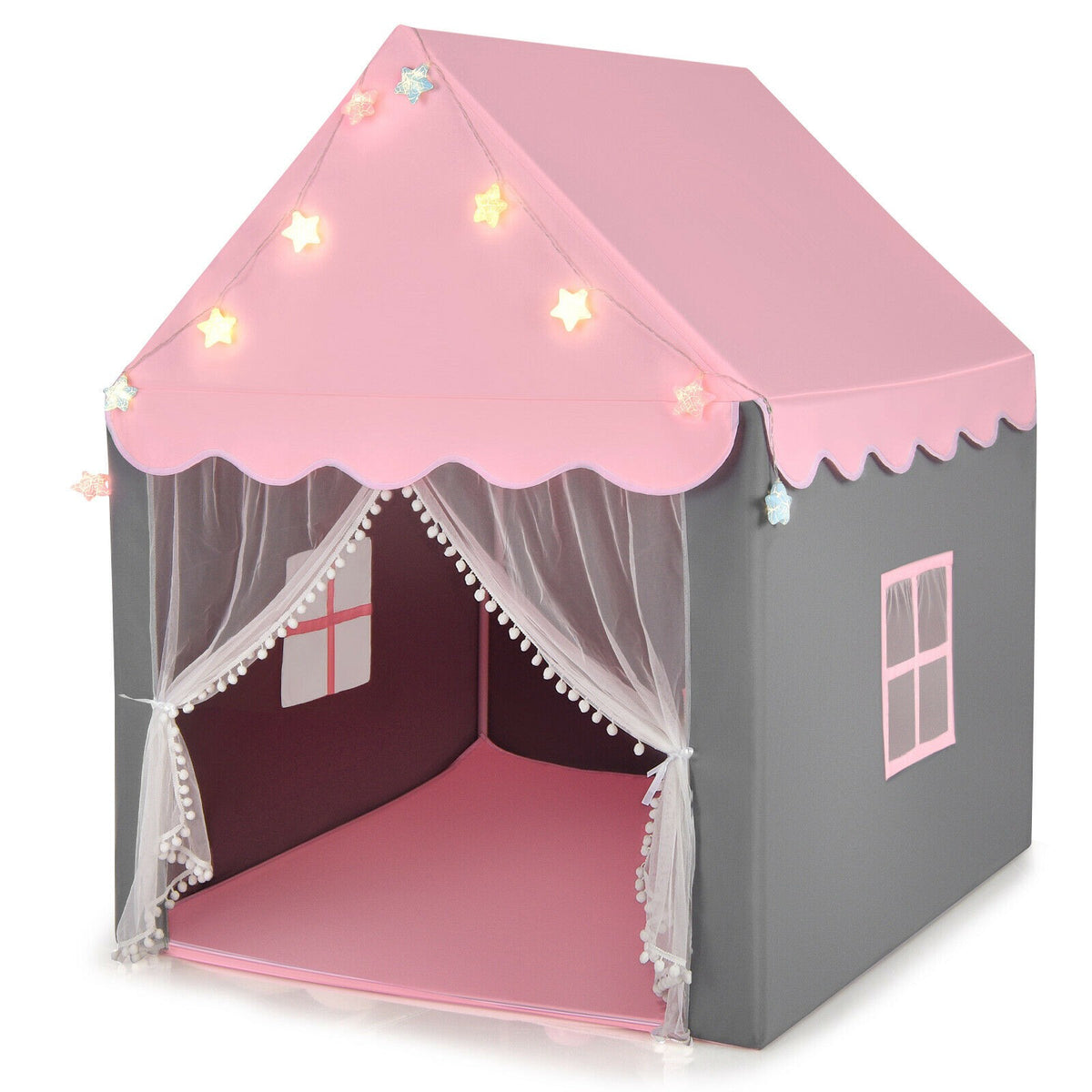 Kids Playhouse Tent with Star Lights and Mat - Pink