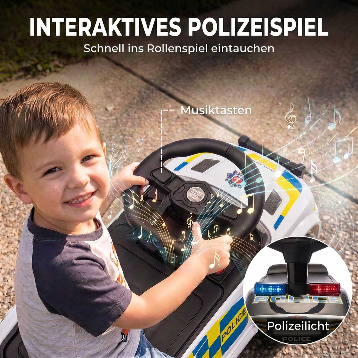 Kids' Police Ride-On Car with Music, Lights & Storage