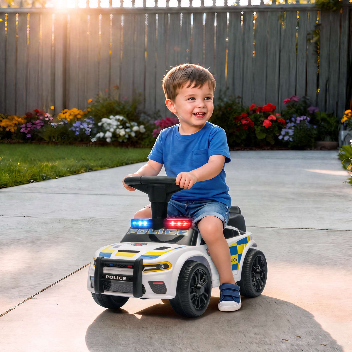 Kids' Police Ride-On Car with Music, Lights & Storage