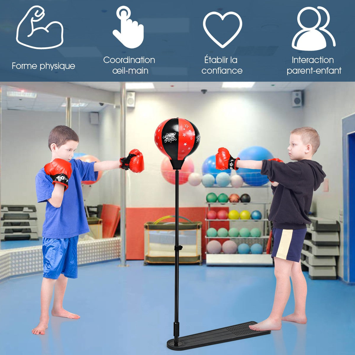 Kids Punching Ball Set – Adjustable 85-130 cm, Gloves, Pump
