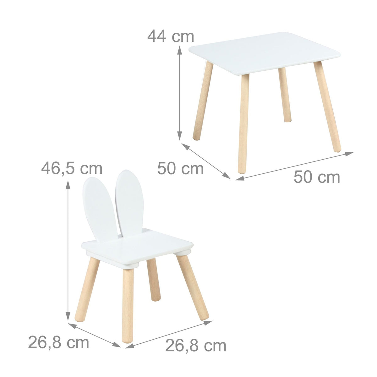 Kids' Rabbit Ear Table and Chair Set – MDF & Pine Wood
