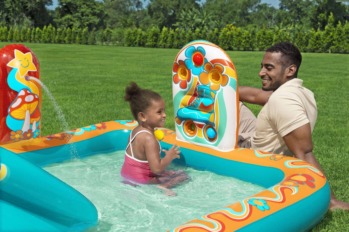 Kids Retro Play Center with Slide and Water Sprayer