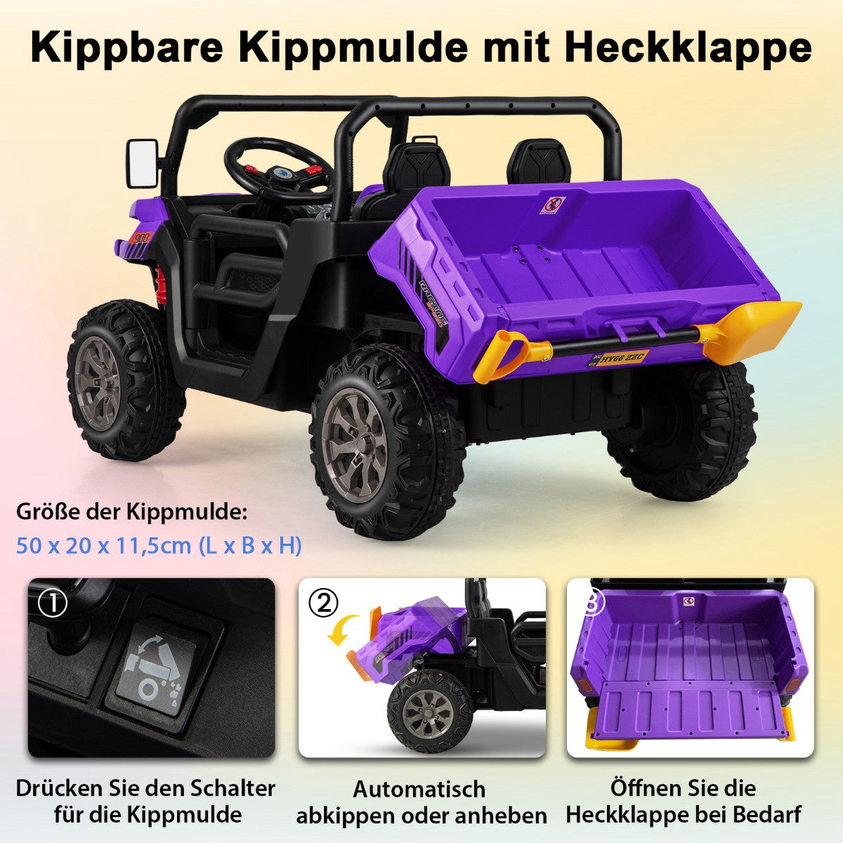 Kids Ride-On Dump Truck with Remote, 2 Seats, Purple