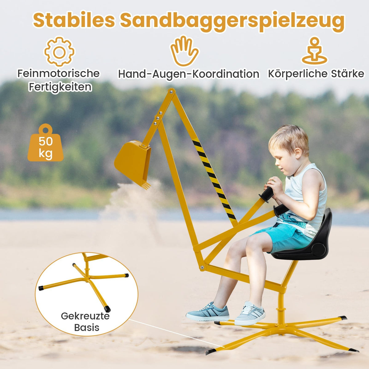Kids' Ride-On Excavator with 360 Rotating Seat, Metal