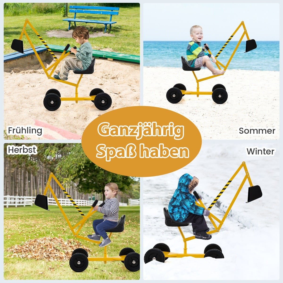 Kids Ride-On Excavator with 360 Rotating Seat, Yellow