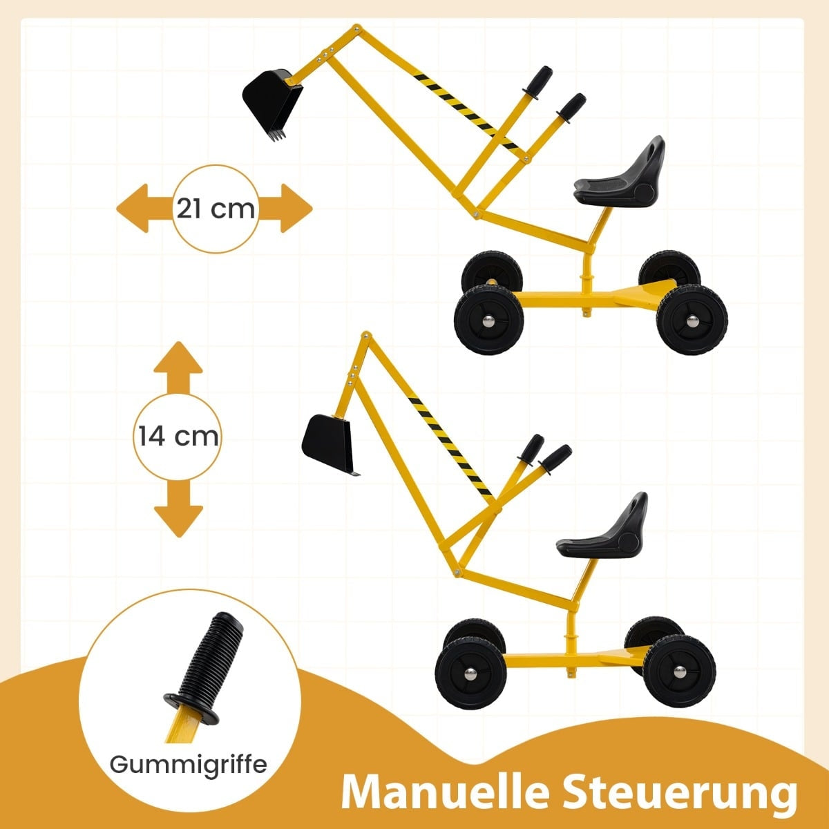 Kids Ride-On Excavator with 360 Rotating Seat, Yellow
