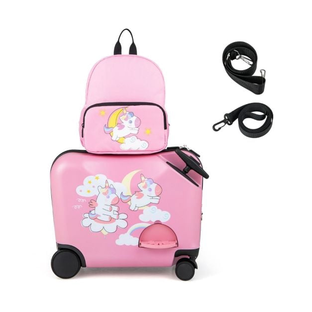 Kids Ride-On Luggage Set, 2-Piece Spinner Suitcase + Backpack