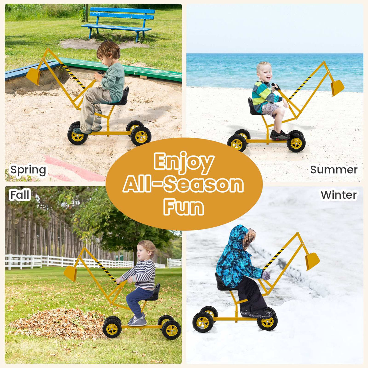Kids Ride-On Sand Digger, 360 Rotating, 2-Hand Controls
