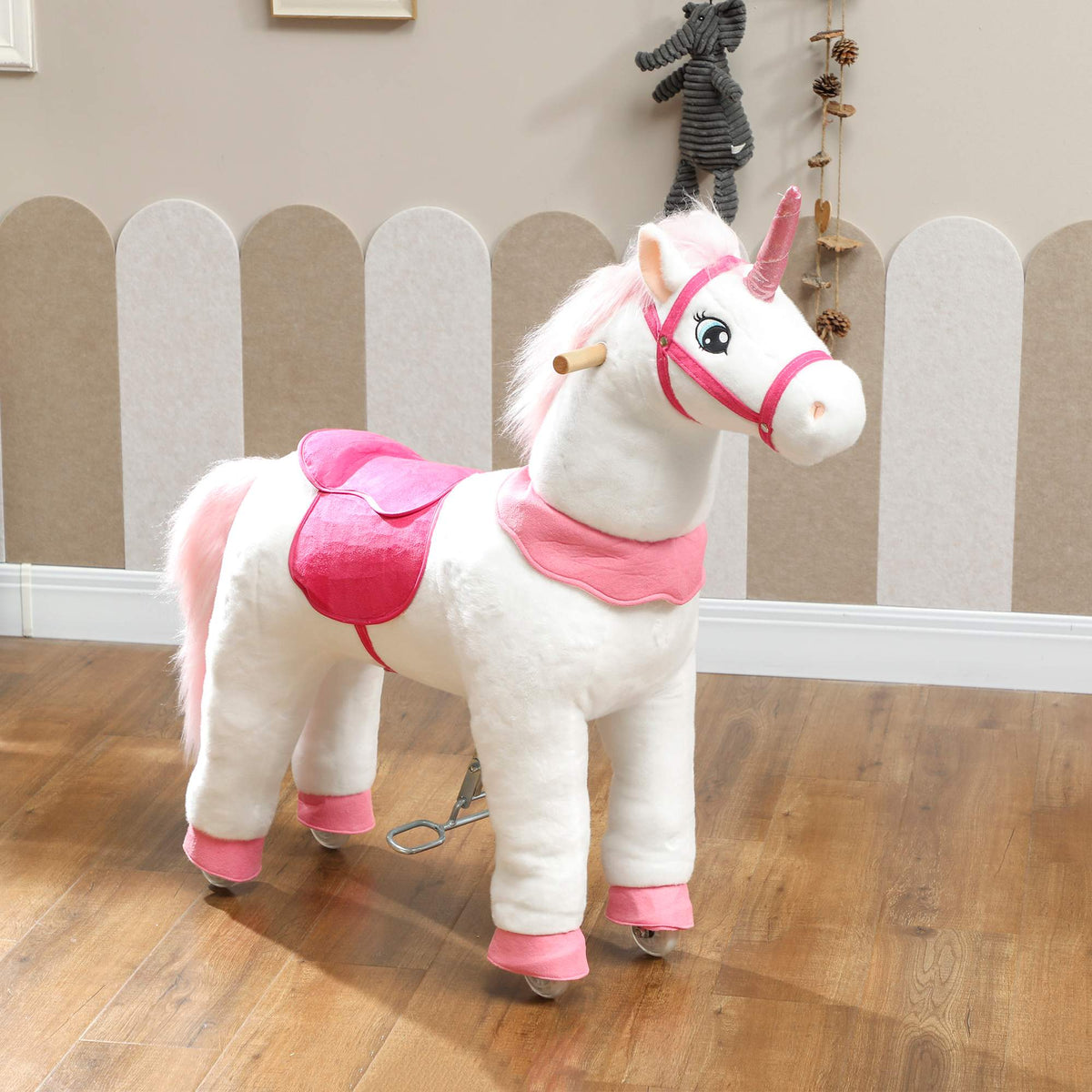 Kids Ride-On Unicorn, Soft Fabric, Ages 4-7, White