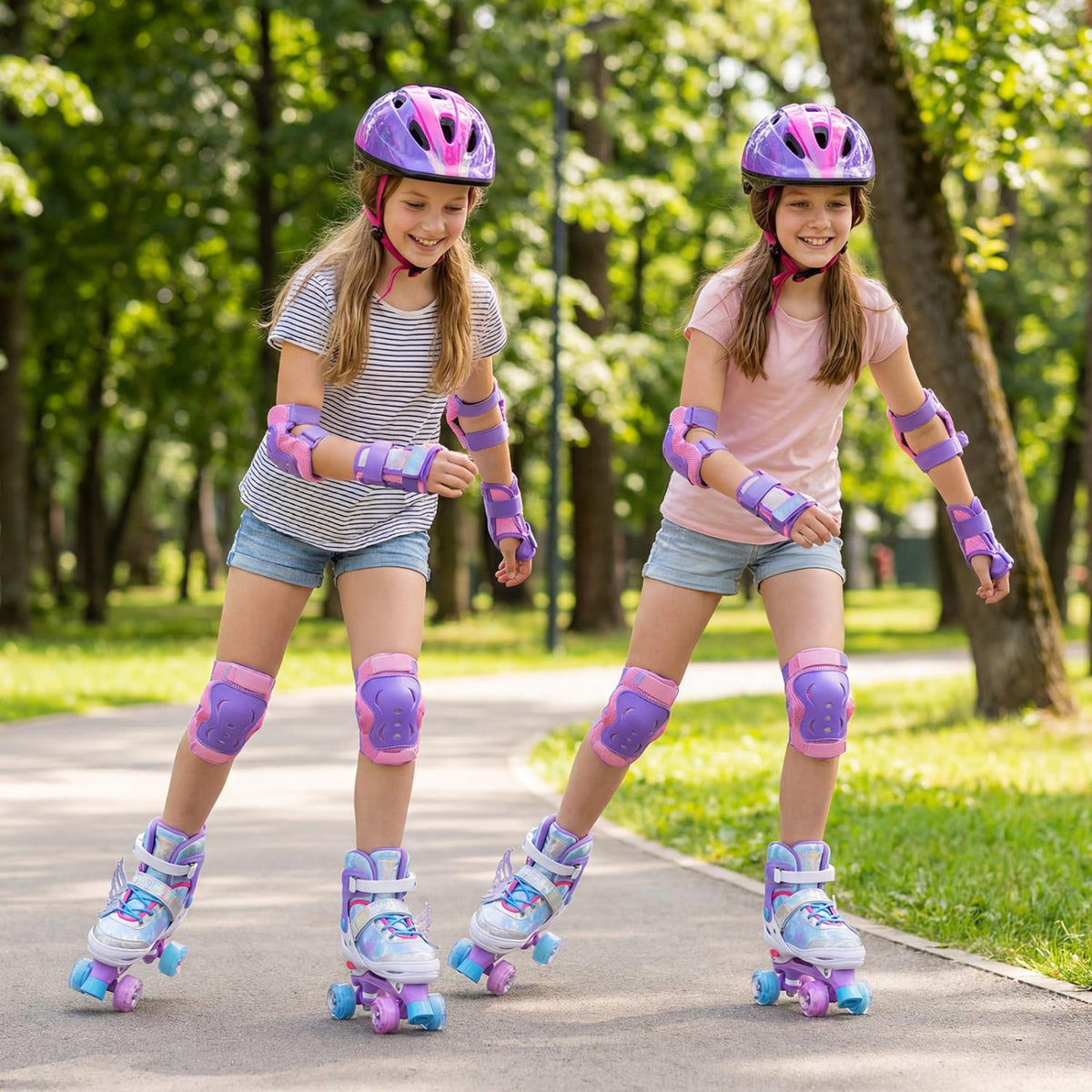 Kids Roller Skates, Adjustable, Light-Up Wheels, Ages 9-14, Blue