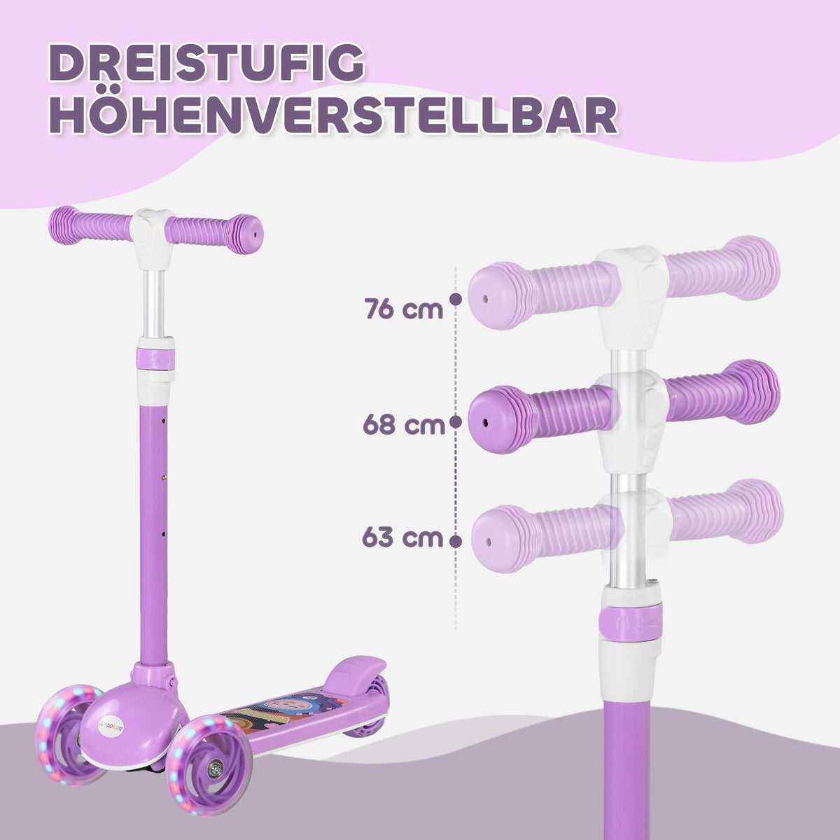 Kids Scooter with LED Wheels, Adjustable Height, Purple